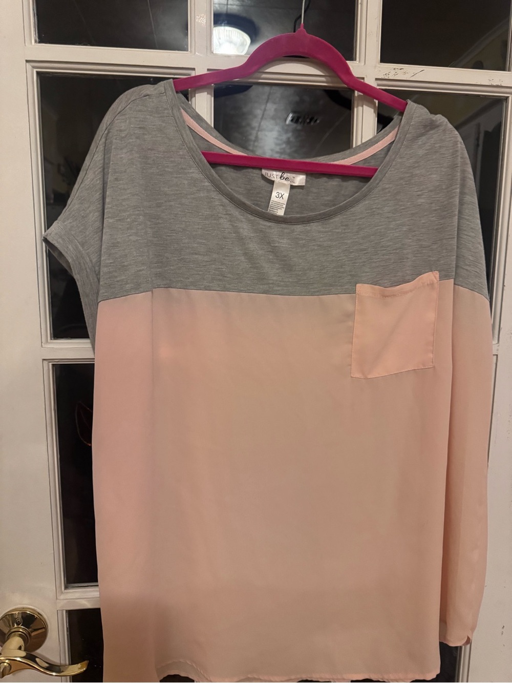 just be Gray and Blush Pink Colorblock Pocket Tunic